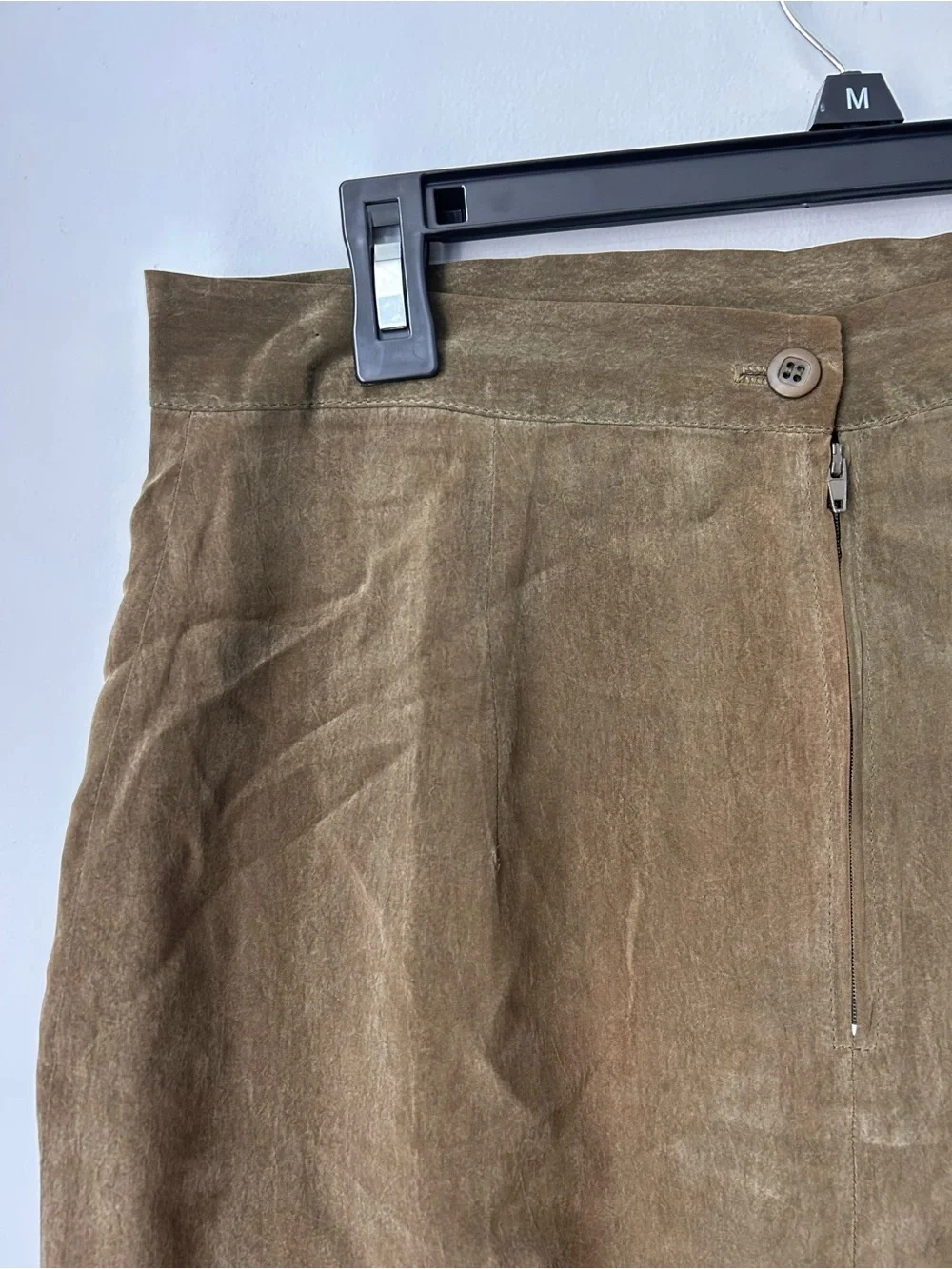 Vtg Ellen Figg 12P Petite Suede Olive Green Brown Mini Pencil Straight Skirt
